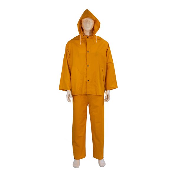 3 Piece Rain Suit 35 mil PVC/Polyester 3 pc. Jacket, Hood, & Bib