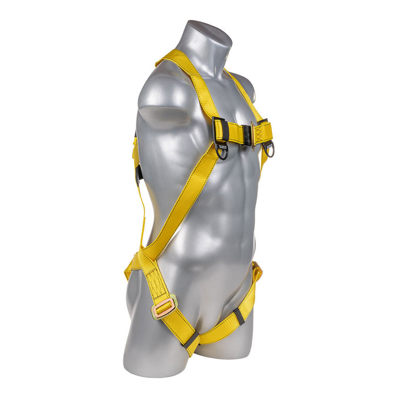 Yellow Full body harness with 3 point adjustment, dorsal D-ring.SKU H11110005