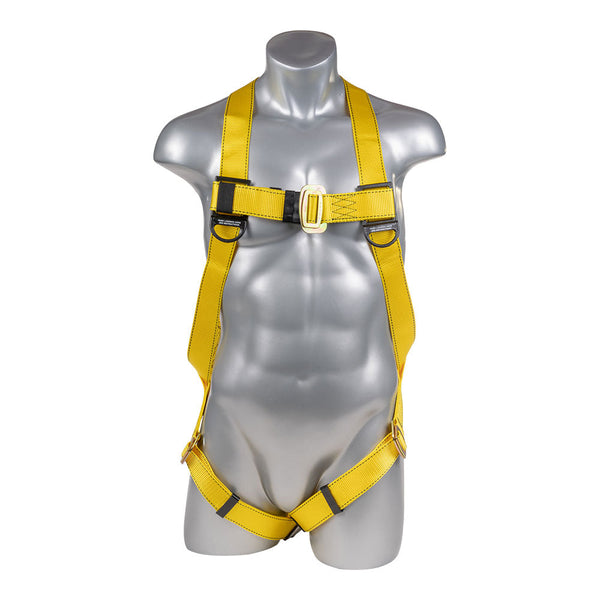 Yellow Full body harness with 3 point adjustment, dorsal D-ring.SKU H11110005