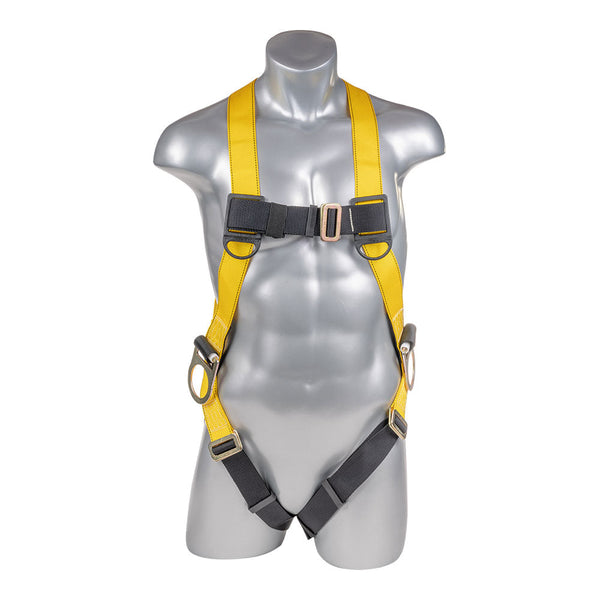 Yellow Full body harness with 3 point adjustment, dorsal D-ring, hip D-rings. SKU H11110105