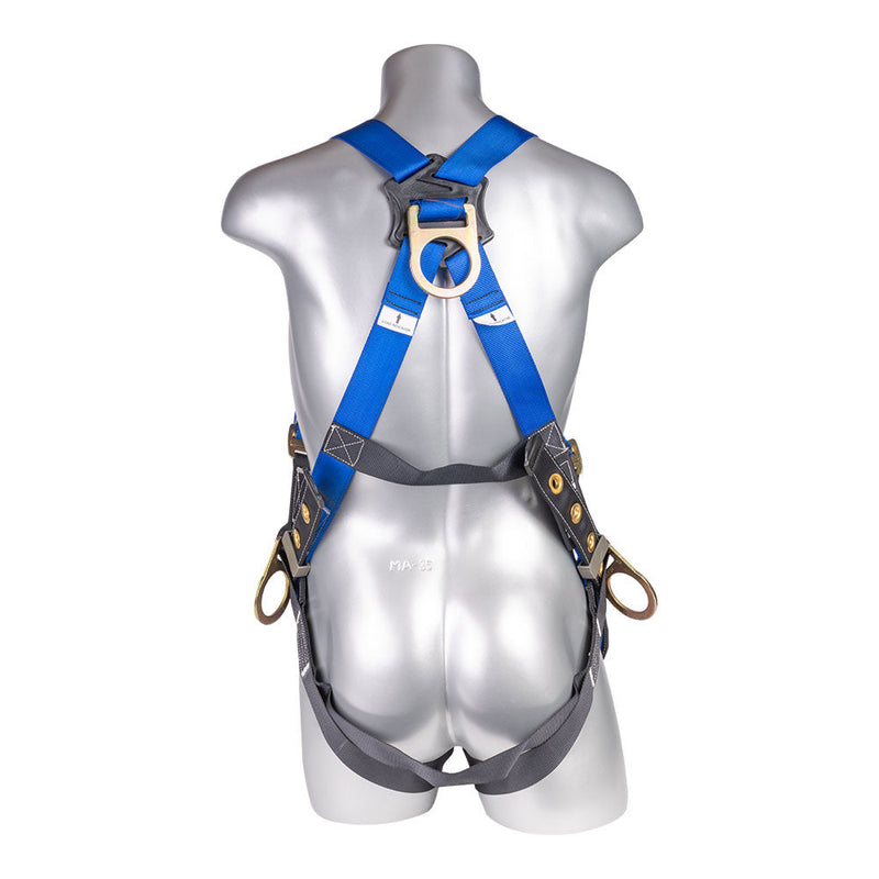 Blue top, black bottom. Full body harness with 5 point adjustment, dorsal D-ring,Fall Indicators. SKU H212101031