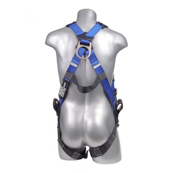 Blue top, black bottom. Full body harness with 5 point adjustment, dorsal D-ring, Confined Space D-ring. SKU H212300031