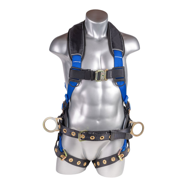 Blue top Full body harness with 5 point adjustment, dorsal D-ring, hip D-rings. SKU H222101631