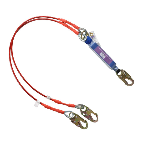 Foot level or head level Tie-back leading edge double leg shock absorbing lanyard with two forged snap hook. L711213