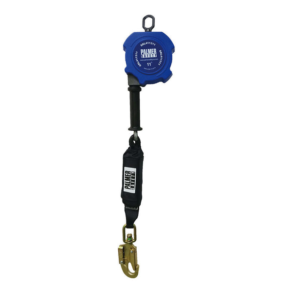 11 ft. Retractable galvanized cable, swivel top plastic housing, ¾" load indicator hook, ½" carabiner included. SRL411311
