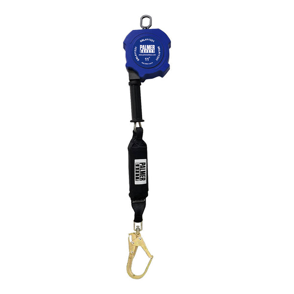 11 ft. Retractable galvanized cable, swivel top plastic housing, built in shock-pac carabiner included. SKU SRL411321