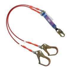 Foot level or head level Tie-back leading edge double leg shock absorbing lanyard with two forged rebar hook. SKU L712213