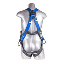 Blue top, black bottom. Full body harness with 5 point adjustment, dorsal D-ring, Side D-ring, pass though leg strap. SKU: H212101031