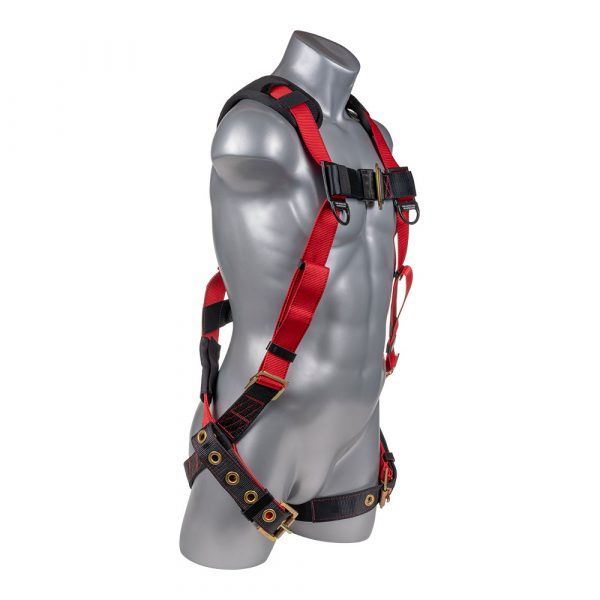 Red top, black bottom. Full body harness with 5 point adjustment, dorsal D-ring. SKU H212100511