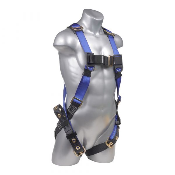 Blue top, black bottom. Full body harness with 5 point adjustment, dorsal D-ring, Confined Space D-ring. SKU H212300031