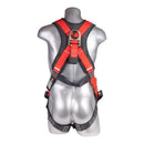 Red top, black bottom. Full body harness with 5 point adjustment, dorsal D-ring, grommet leg strap. H222100111