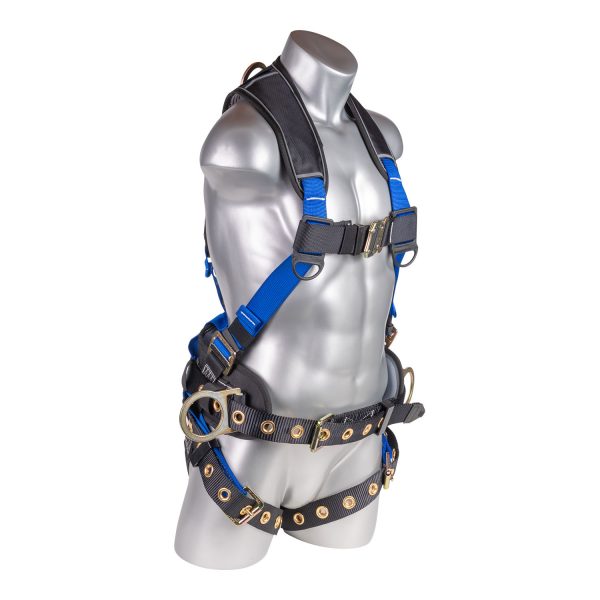 Blue top Full body harness with 5 point adjustment, dorsal D-ring, hip D-rings. SKU H222101631