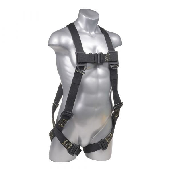 Black top, black bottom. All Dielectric hardware. Full body harness with 5 point adjustment, dorsal D-ring, pass though leg straps. SKU H234302522