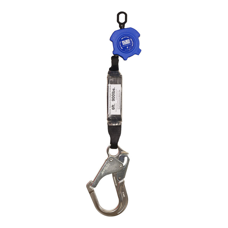 6ft. Retractable web, light weight plastic housing, external shock-pack, 2¼" hook aluminum , ½" carabiner included SKU SRL121142