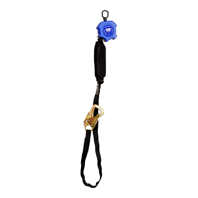 9 ft. Retractable web , Tie back hook, ½" carabiner. black housing.Max arresting dist. 24' SKU SRL1421372