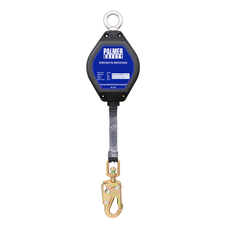 20 ft. Retractable web, swivel top aluminum housing, build in shock-pack, swivel ¾" load indicator hook, ½" carabiner. SKU SRL621311